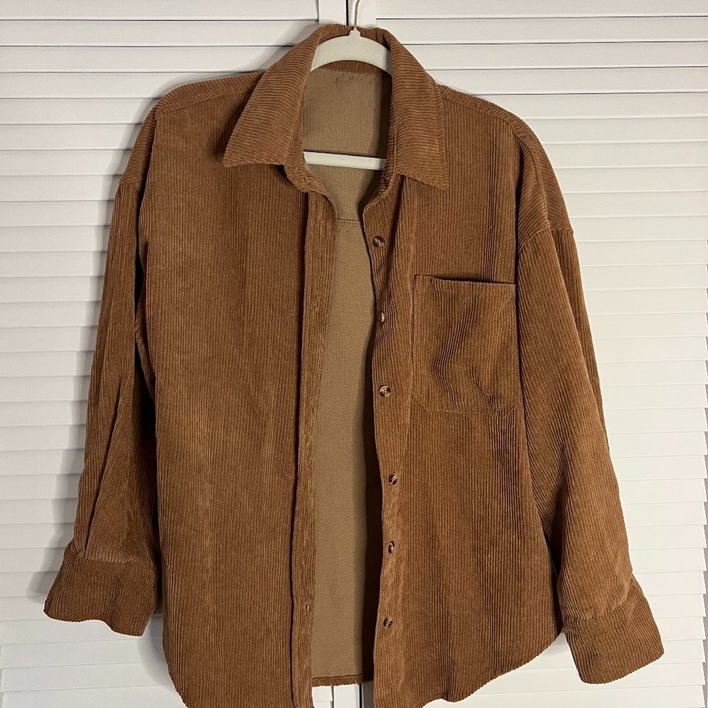 WVAYOAO Women's Casual Fashion Oversized Button Down Corduroy Shirt Jacket Coat